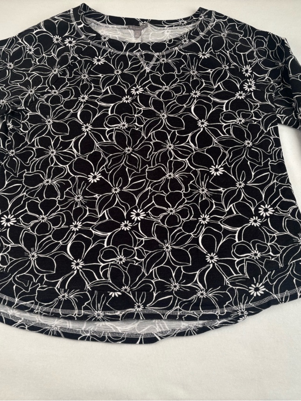 Talbots Black Long Sleeve Floral-Outline Tee - Picture 2 of 10
